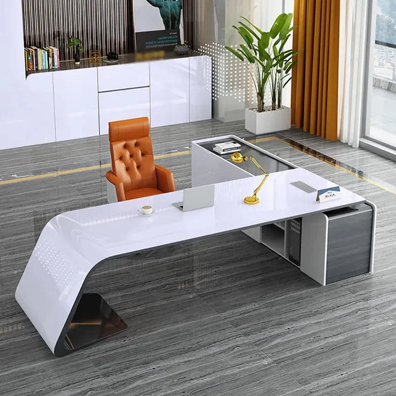 L-Shaped Right Hand&Left Hand Modern White Office Desk with Storage#Left-S