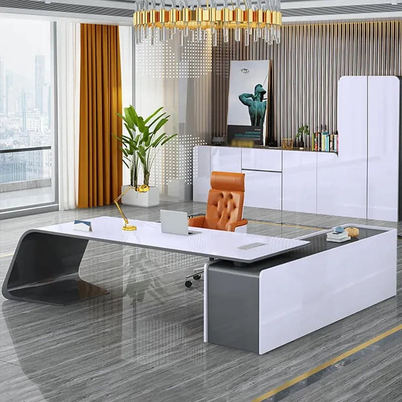 L-Shaped Right Hand&Left Hand Modern White Office Desk with Storage#Left-M