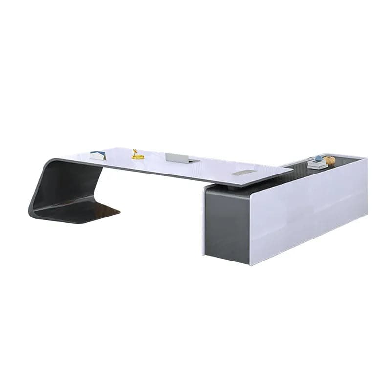 L-Shaped Right Hand&Left Hand Modern White Office Desk with Storage#Left-M