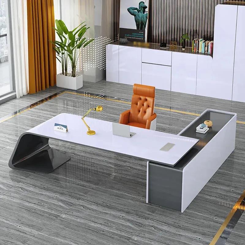 L-Shaped Right Hand&Left Hand Modern White Office Desk with Storage#Left-S