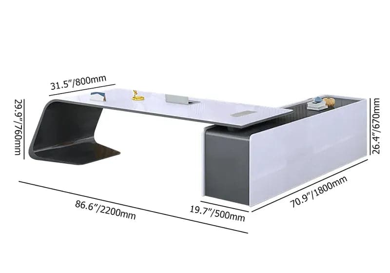 L-Shaped Right Hand&Left Hand Modern White Office Desk with Storage#Left-S