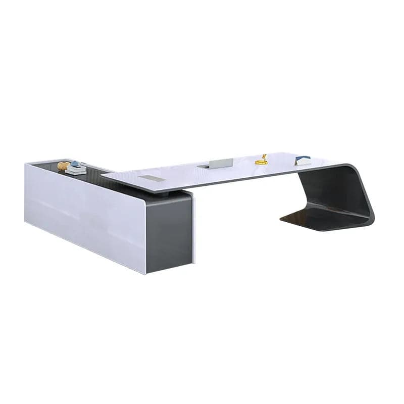 L-Shaped Right Hand&Left Hand Modern White Office Desk with Storage#Right-S