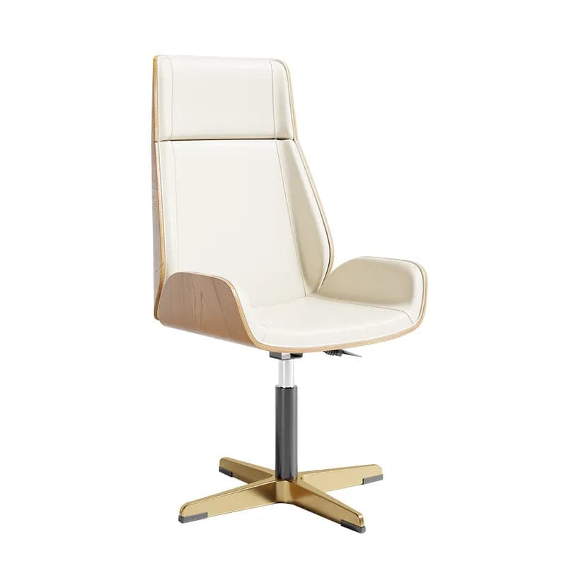 Chaise de bureau en cuir, chaise de direction pivotante et réglable à dossier haut, beige/noir/blanc et or