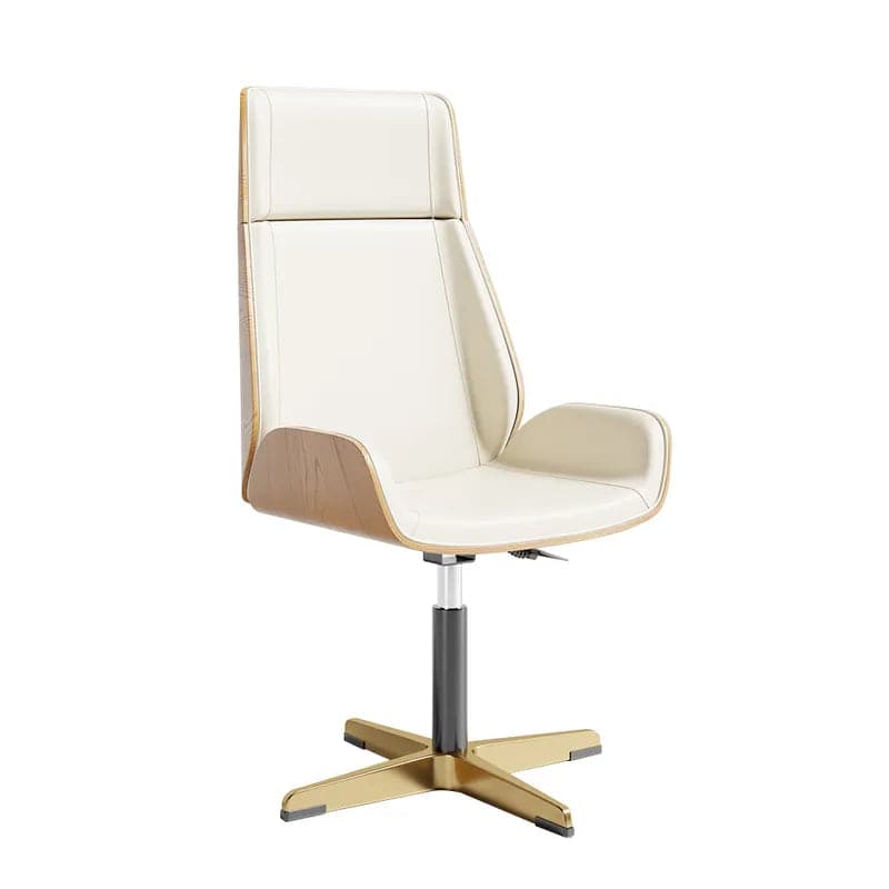 Leather Office Desk Chair High Back Adjustable Swivel Executive Chair in Beige/Black/White & Gold