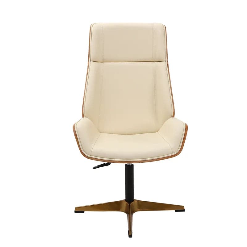 Leather Office Desk Chair High Back Adjustable Swivel Executive Chair in Beige/Black/White & Gold