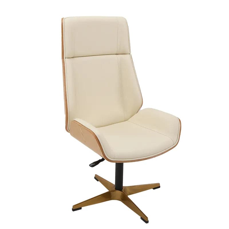 Leather Office Desk Chair High Back Adjustable Swivel Executive Chair in Beige/Black/White & Gold