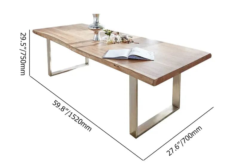 Table de salle à manger rustique Live Edge de 72 po pouvant accueillir jusqu'à 8 personnes avec base de traîneau en bois 