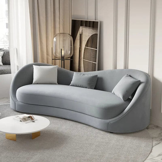 Canapé de luxe rembourré en velours gris de 84 pouces, canapé 3 places, cadre en bois massif