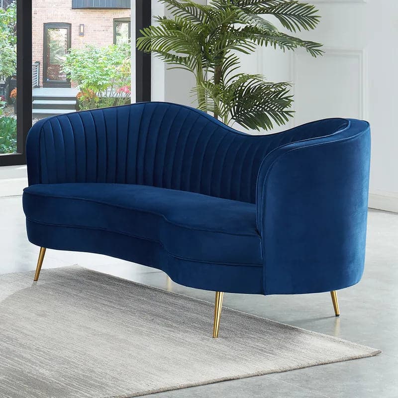 Luxury Blue Velvet Sofa Set 3 Pieces Living Room Set Curved 3-Seater Loveseat