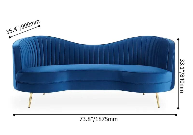 Luxury Blue Velvet Sofa Set 3 Pieces Living Room Set Curved 3-Seater Loveseat