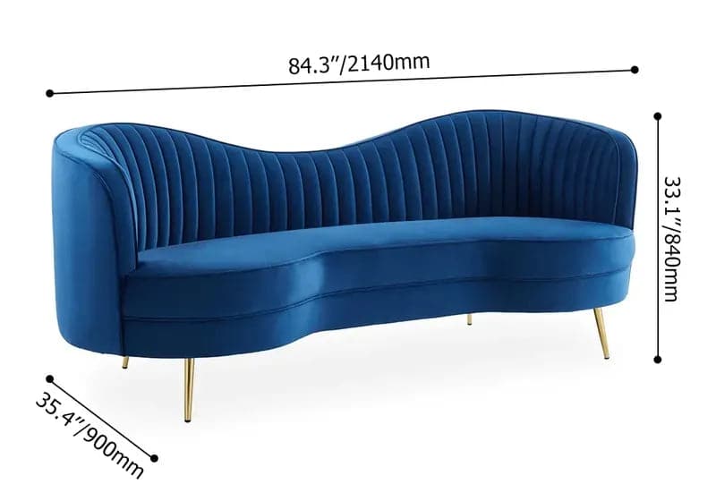 Ensemble de canapé de luxe en velours bleu, ensemble de salon 3 pièces, causeuse incurvée 3 places