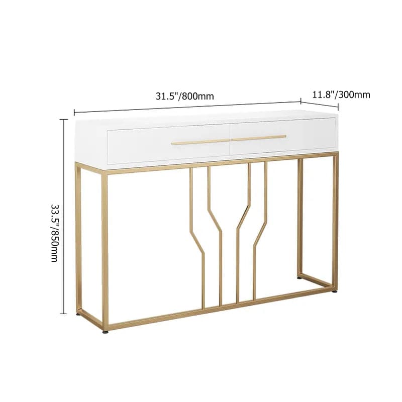 Luxury Narrow Console Table with Drawers Wood Top in White