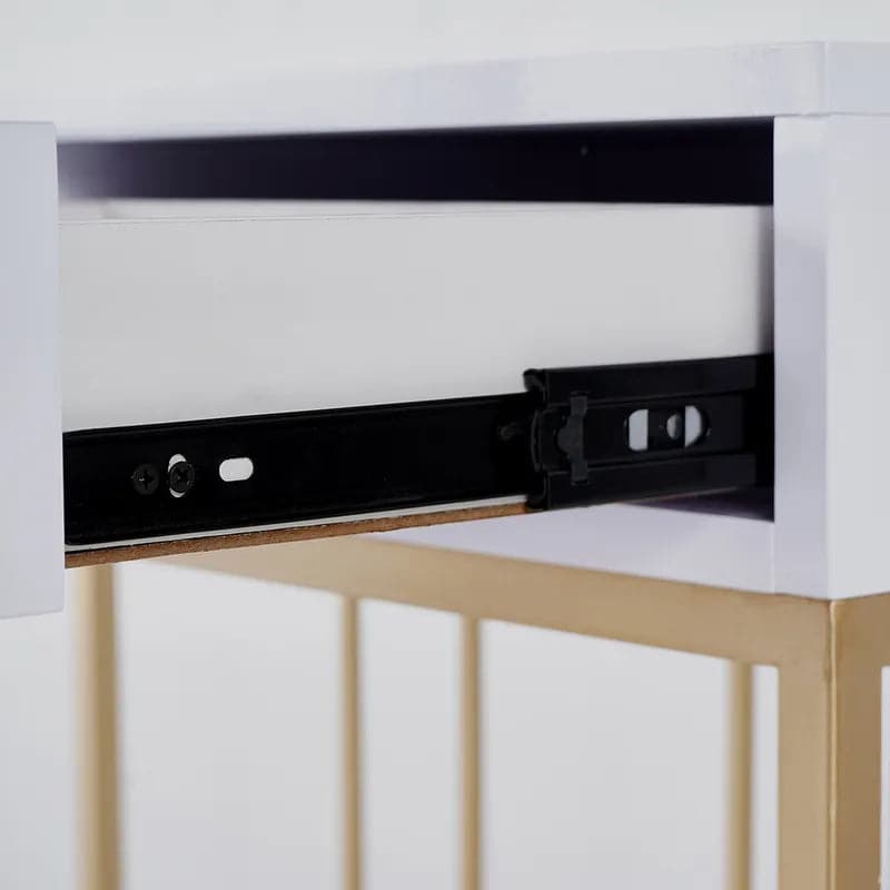 Table console étroite de luxe avec tiroirs, plateau en bois blanc