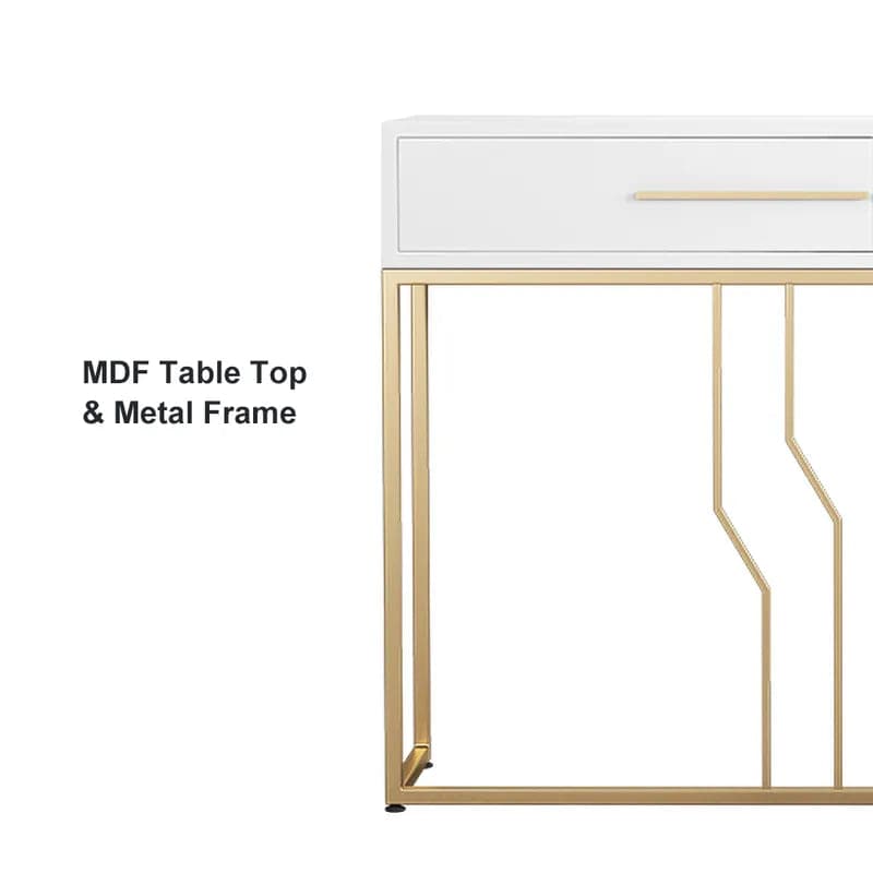 Table console étroite de luxe avec tiroirs, plateau en bois blanc