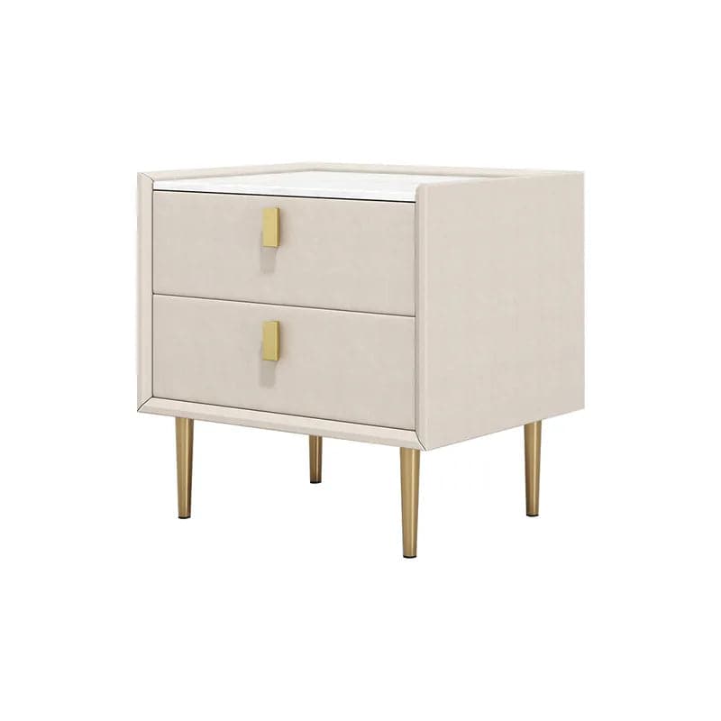 Modern 2 Drawers PU Leather Bedside Table Nightstand with Gold Metal L