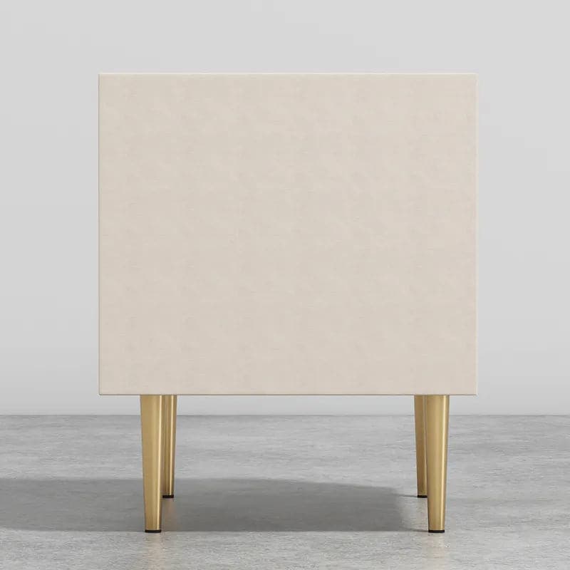 Table de chevet moderne en cuir PU à 2 tiroirs, avec pieds en métal doré