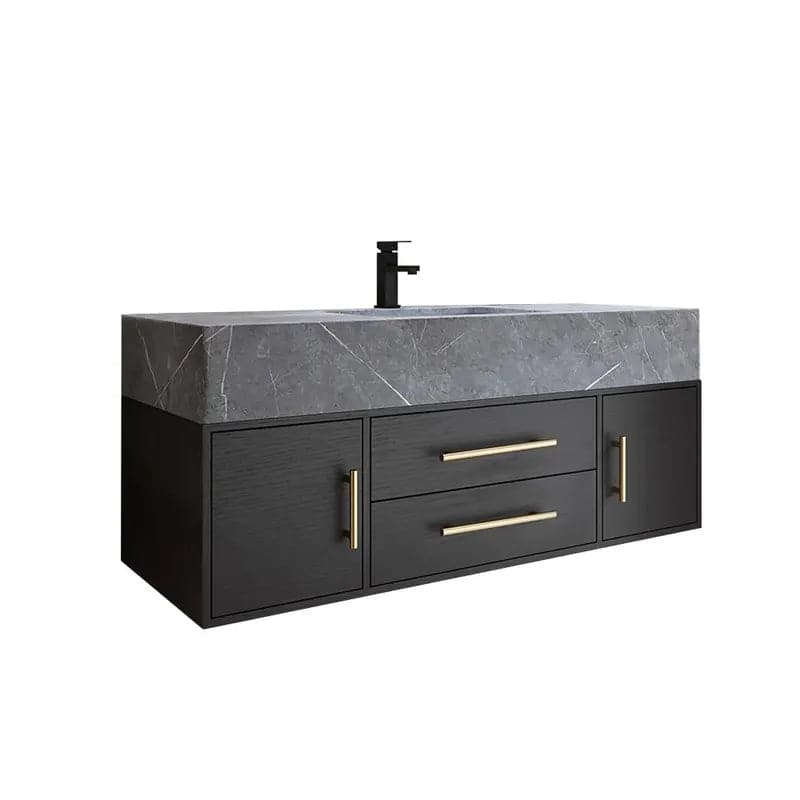Black 39 Bathroom Vanity Storage Floating Single Sink Faux Slate Top No  Mirro