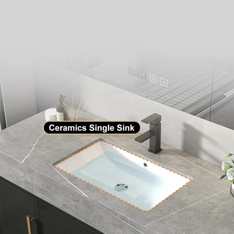 Meuble de salle de bains mural flottant moderne de 39 pouces, meuble de salle de bains noir avec dessus en pierre
