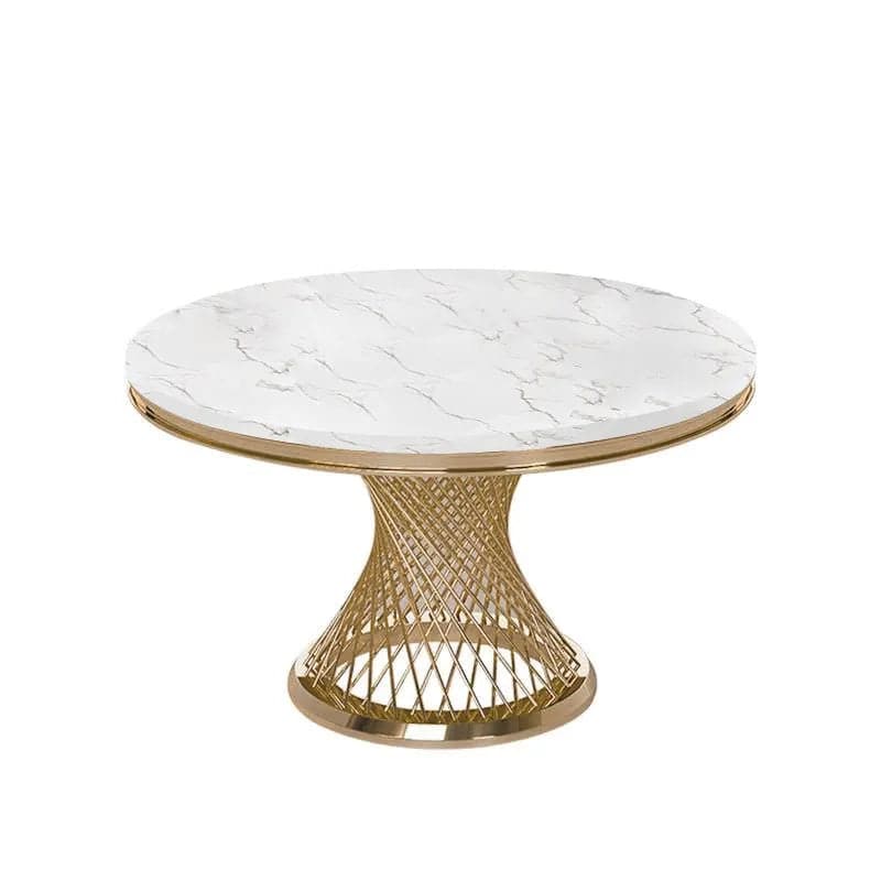 Table de salle à manger ronde moderne de 51 pouces, plateau en faux marbre et socle en acier inoxydable doré