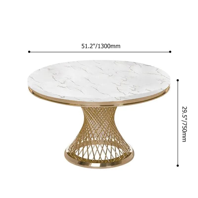 Table de salle à manger ronde moderne de 51 pouces, plateau en faux marbre et socle en acier inoxydable doré