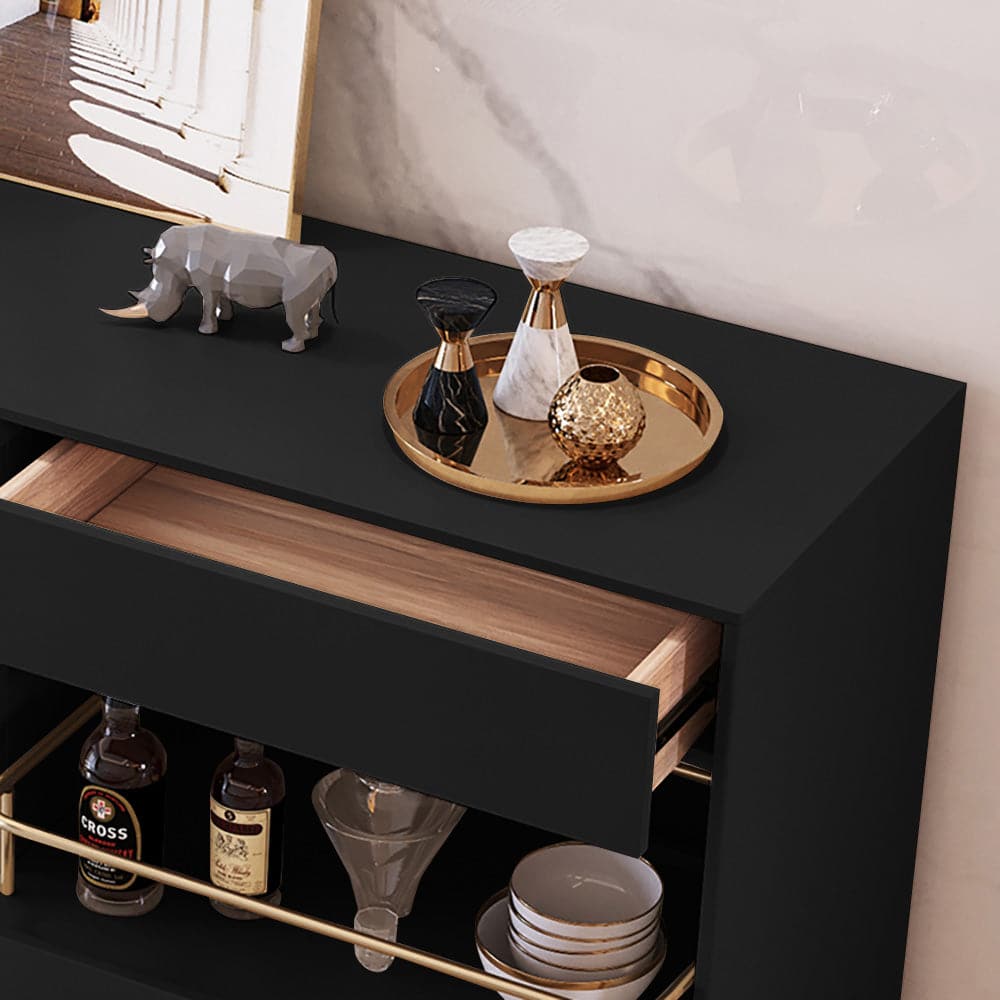 Modern 55.1 Light Khaki Sideboard Buffet Tempered Glass Doors & Shelf Tray Wine Rack#Black