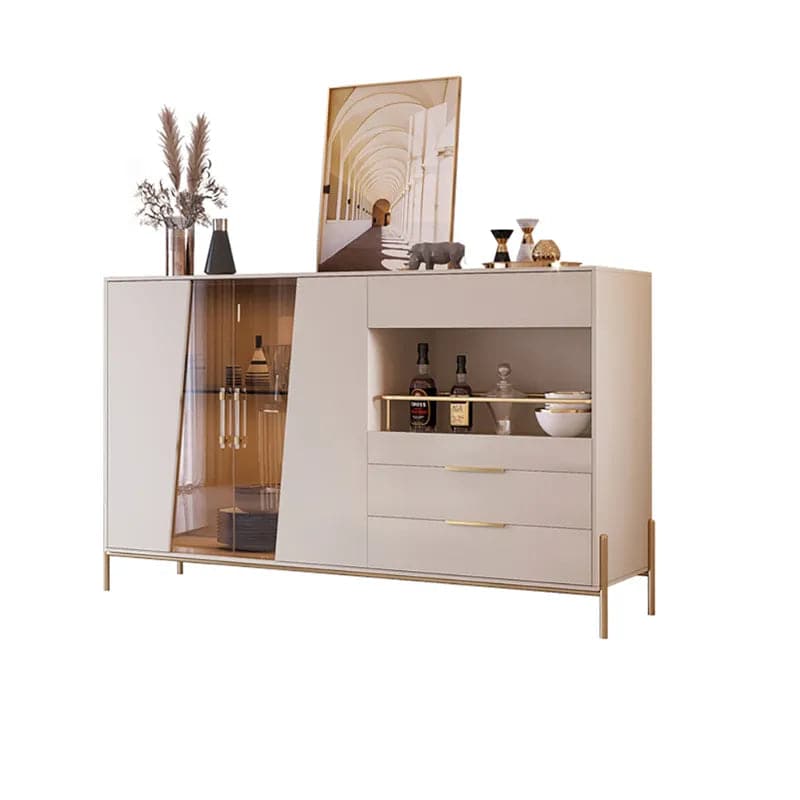 Modern 55.1  Light Khaki Sideboard Buffet Tempered Glass Doors & Shelf Tray Wine Rack#Light Khaki