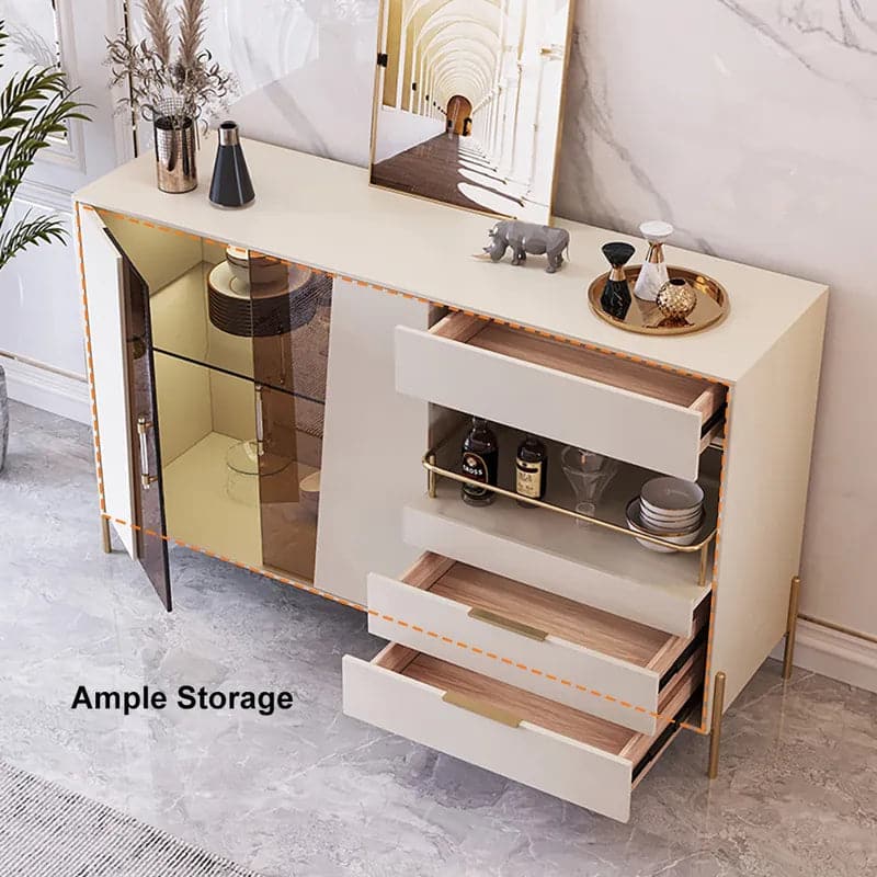 Modern 55.1  Light Khaki Sideboard Buffet Tempered Glass Doors & Shelf Tray Wine Rack#Light Khaki