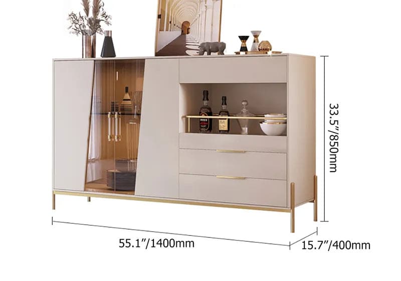 Modern 55.1  Light Khaki Sideboard Buffet Tempered Glass Doors & Shelf Tray Wine Rack#Light Khaki