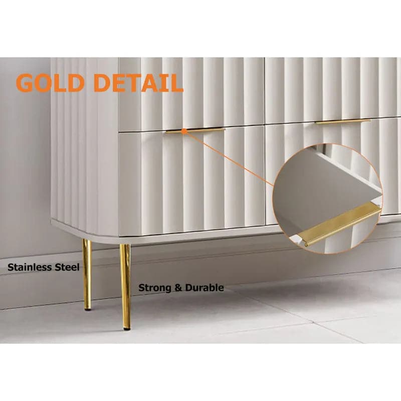 Commode de chambre blanche moderne à 6 tiroirs pour rangement en or