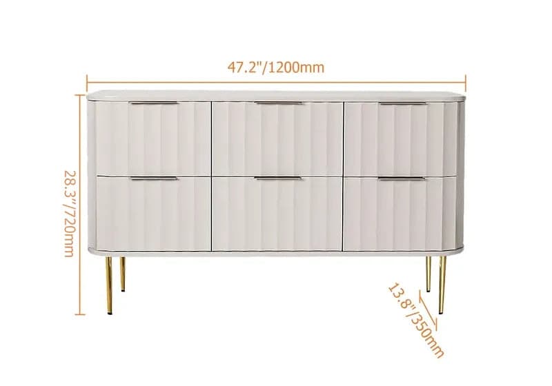 Commode de chambre blanche moderne à 6 tiroirs pour rangement en or