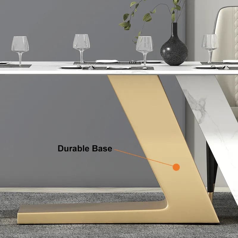 Table de salle à manger blanche moderne 63"/71"/79" pour 8 rectangles en pierre frittée et piédestal en acier inoxydable