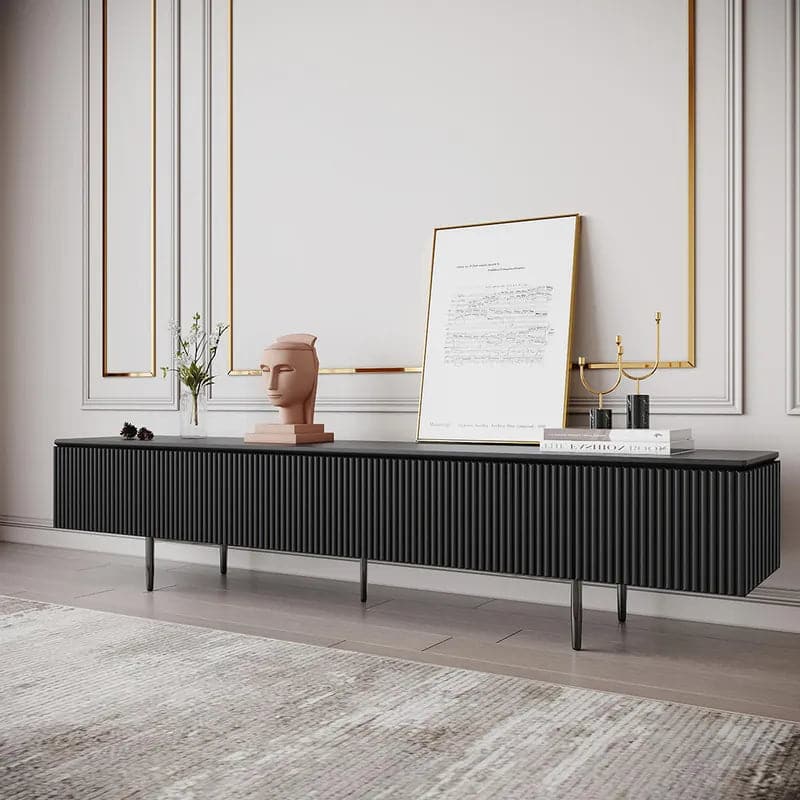 Modern 70.9 Inch TV Stand with Drawers Line Media Console with Black Metal Legs#Black