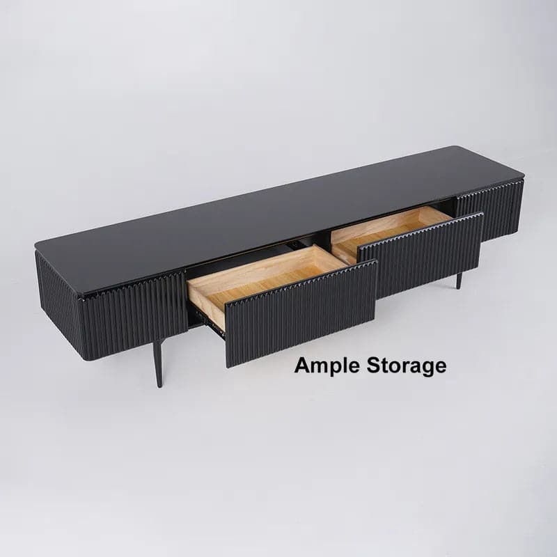 Modern 70.9 Inch TV Stand with Drawers Line Media Console with Black Metal Legs#Black