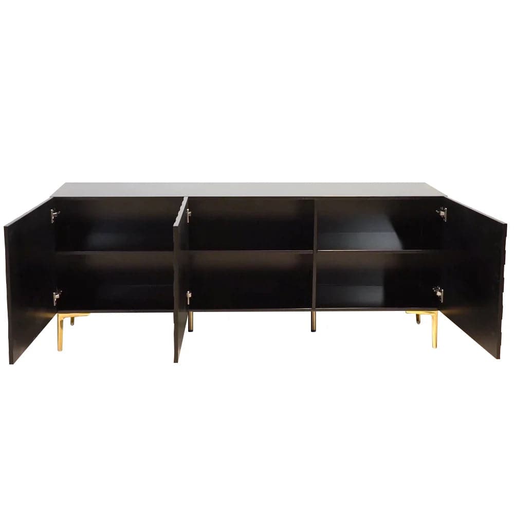 Table de buffet moderne à tampon noir de 70,9 po avec pieds dorés et 3 portes