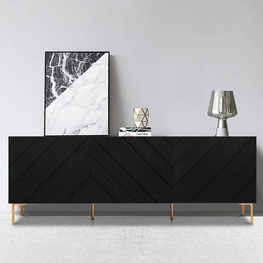 Modern 70.9" Black Buffert Sideboard Table with Gold Legs & 3 Doors