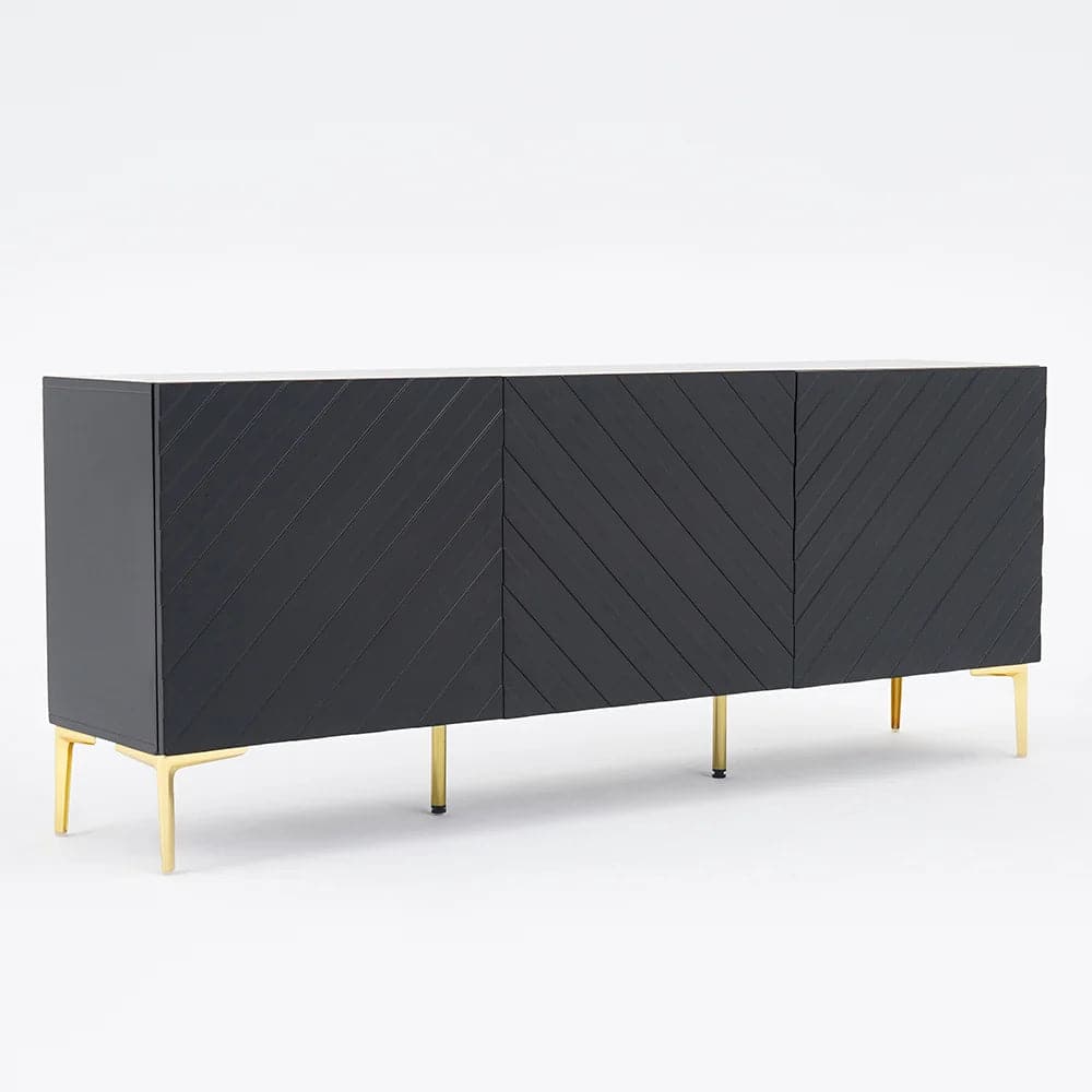 Modern 70.9" Black Buffert Sideboard Table with Gold Legs & 3 Doors