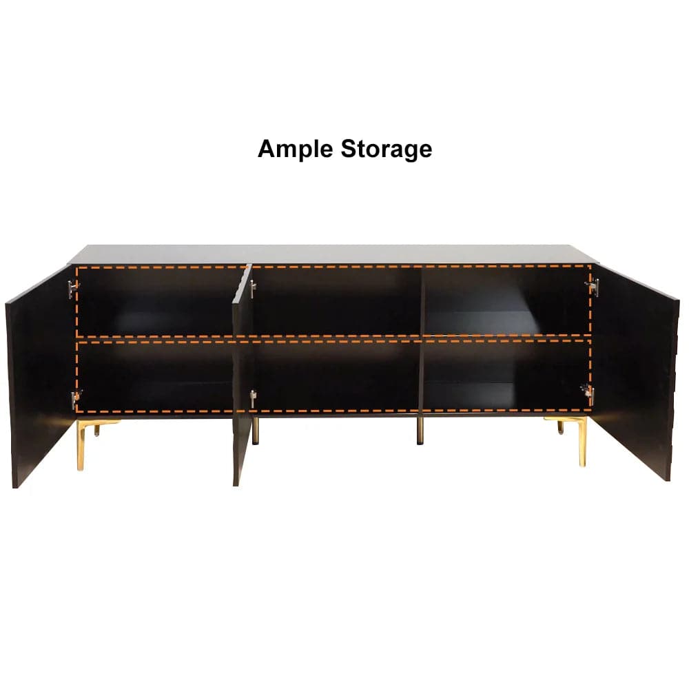 Modern 70.9" Black Buffert Sideboard Table with Gold Legs & 3 Doors