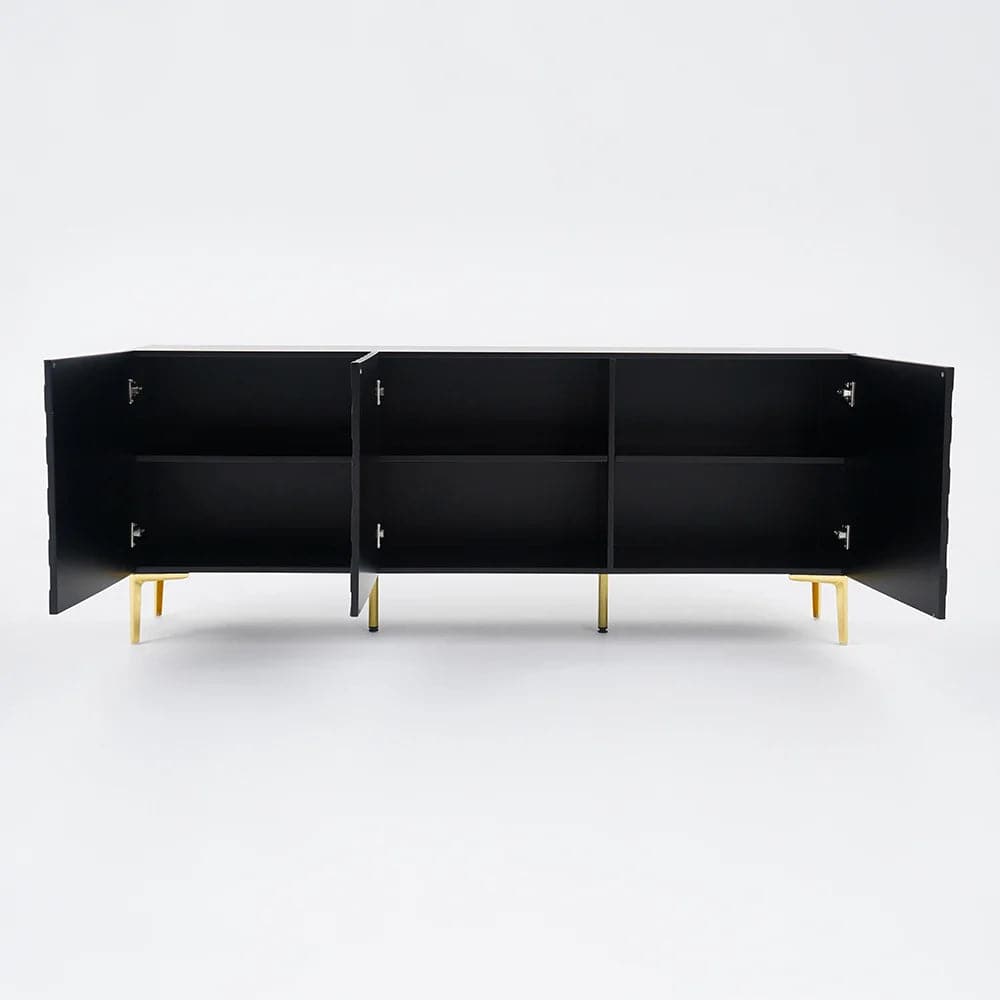 Modern 70.9" Black Buffert Sideboard Table with Gold Legs & 3 Doors