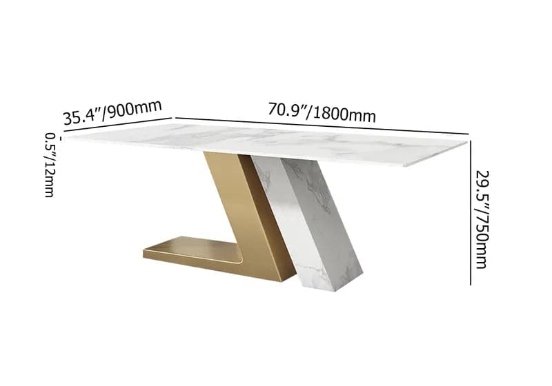 Modern 63"/71"/79" White Dining Table for 8 Rectangle Sintered Stone & Stainless Steel Pedestal