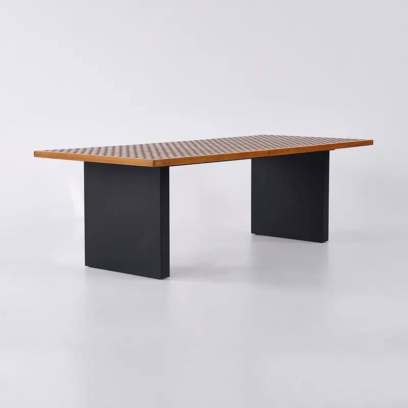 Table de salle à manger d'extérieur moderne en bois de teck rectangulaire pour 8 personnes en naturel et gris