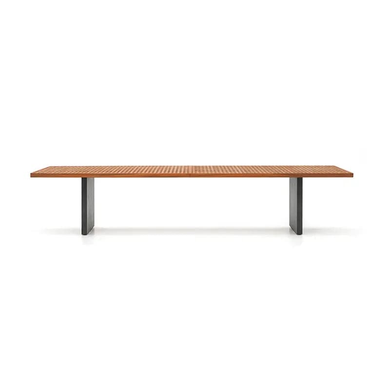 Table de salle à manger d'extérieur moderne en bois de teck rectangulaire pour 8 personnes en naturel et gris