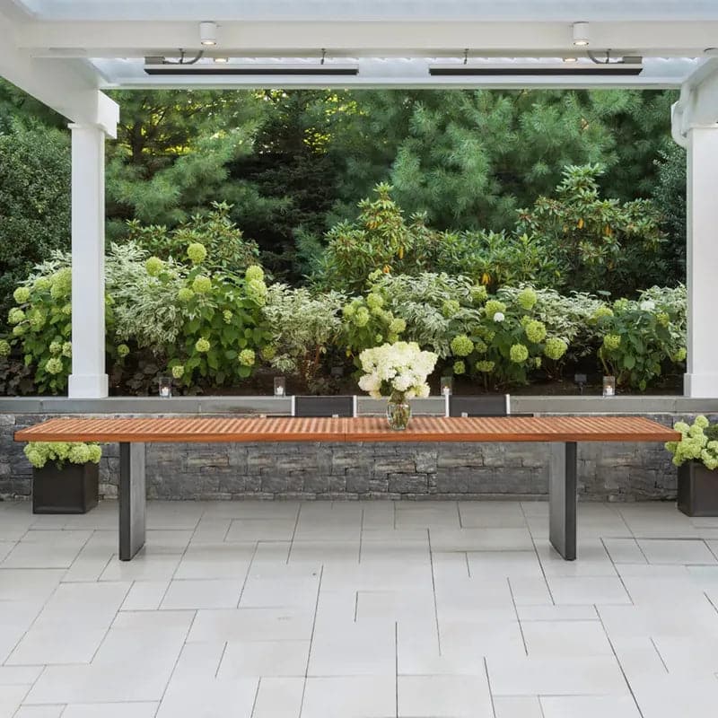 Table de salle à manger d'extérieur moderne en bois de teck rectangulaire pour 8 personnes en naturel et gris
