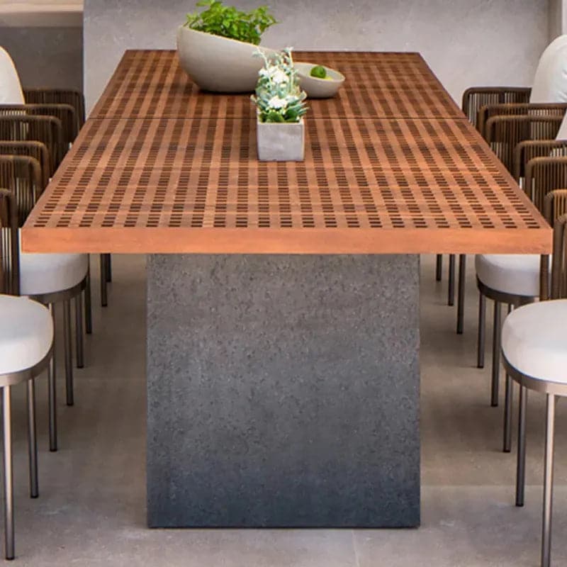 Table de salle à manger d'extérieur moderne en bois de teck rectangulaire pour 8 personnes en naturel et gris