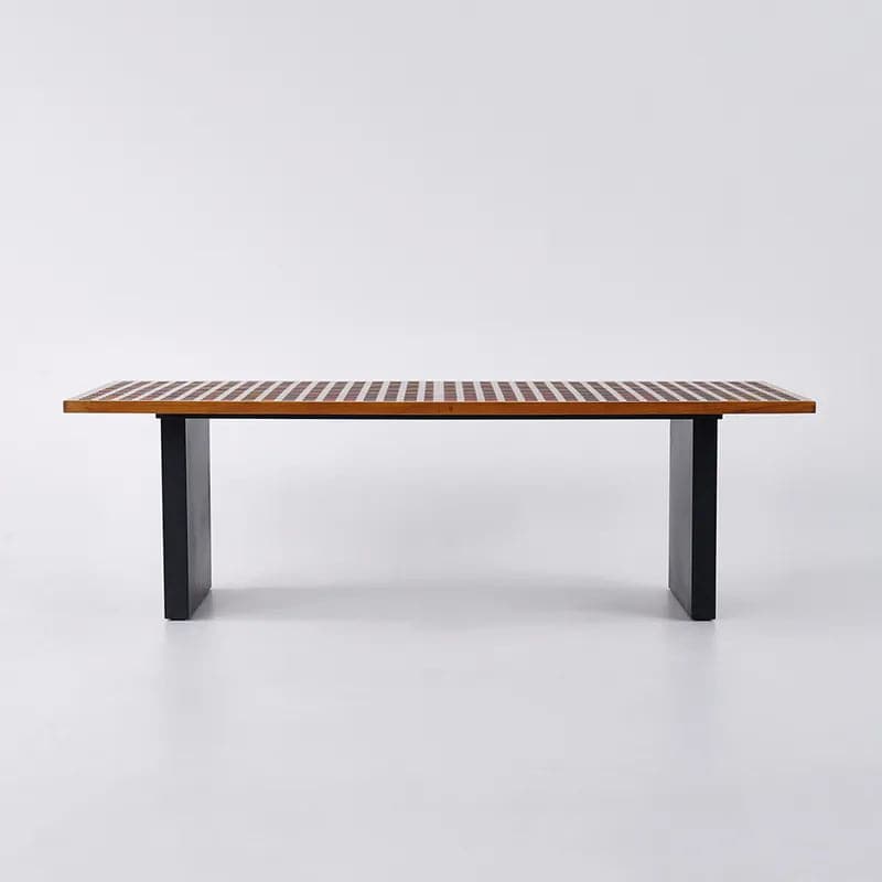 Table de salle à manger d'extérieur moderne en bois de teck rectangulaire pour 8 personnes en naturel et gris