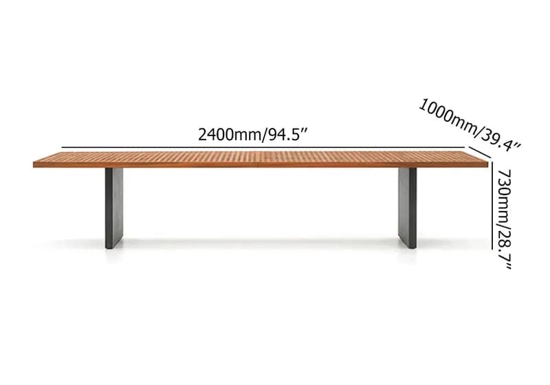 Table de salle à manger d'extérieur moderne en bois de teck rectangulaire pour 8 personnes en naturel et gris