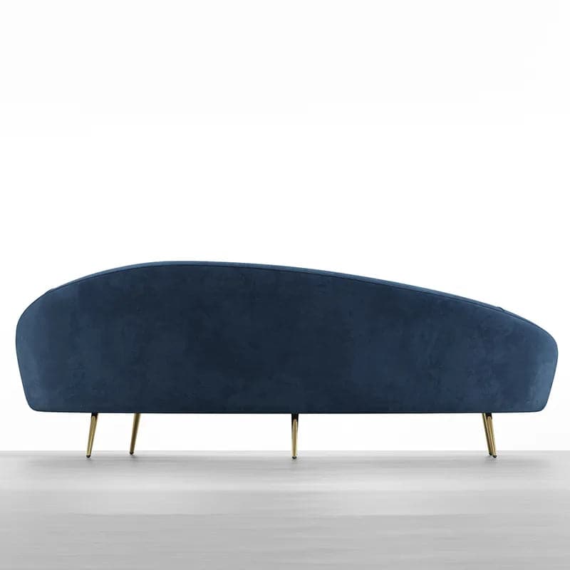 Modern 83 Inches Blue Velvet Curved 3 Seater Sofa Gold Legs Toss Pillow Included