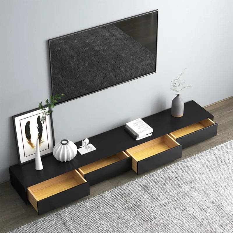 Modern 94 inches Black TV Stand Rectangle Media Console Wood with 4 Drawers#Black