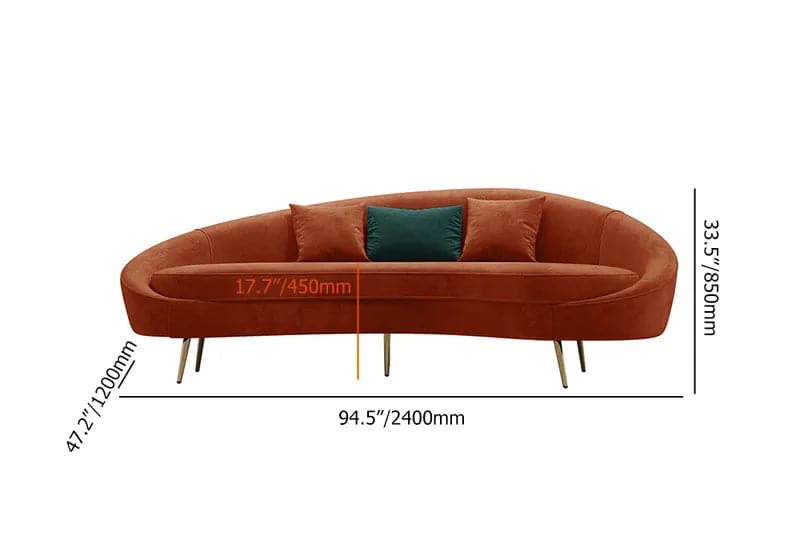Modern 95 Inches Bronze Velvet Curved 3 Seaters Sofa for Living Room