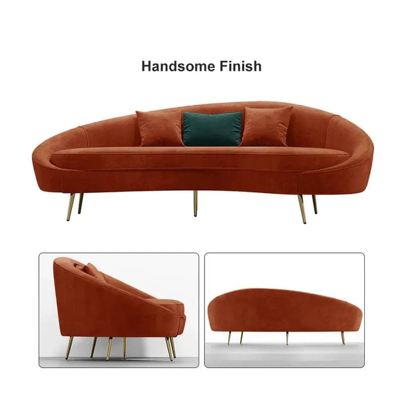 Modern 95 Inches Bronze Velvet Curved 3 Seaters Sofa for Living Room