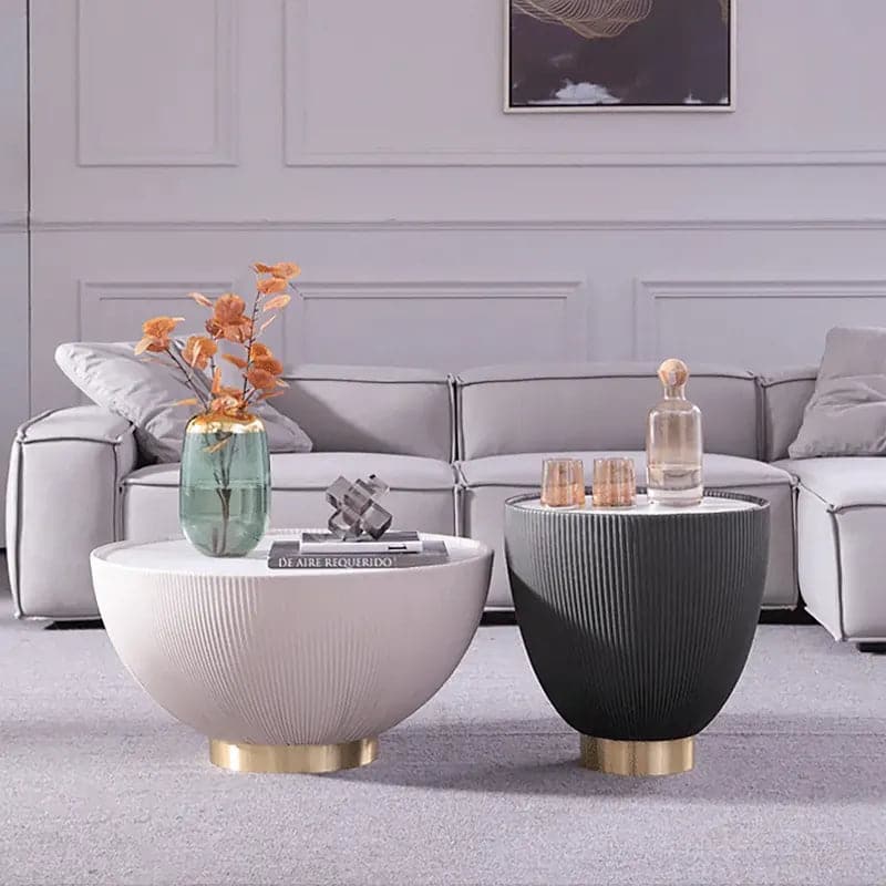 Modern Beige & Gray Drum Sintered Stone Round PU-Leather Coffee Table Set